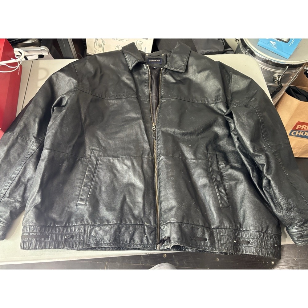 Harbor Bay,Men,Genuine leather jacket,Black,Sz 3X,zipper,pockets,buttons cuffs.!